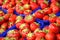 Dusseldorf, Germany - Red Ripe Juicy Strawberries in Blue Containers at an Organic Farmer`s Market in Germany