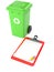 Dustbin with blank clipboard and pencil