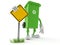 Dustbin character with blank road sign