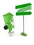 Dustbin character with blank signpost