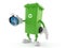 Dustbin character holding compass