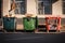 Dustbins full of trash. Selective trash collection in Russia became more wide spread