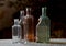 Dusty antique bottles in different colors