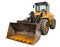 Dusty big bulldozer loader, isolated on pure white background