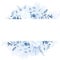 Dusty blue branches, white hydrangea, watercolor splash vector design frame