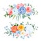 Dusty blue, orange, yellow, coral flowers vector wedding bouquets