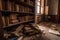 dusty bookshelf in abandoned library, with forgotten knowledge waiting to be rediscovered