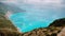 Dusty clouds building over picturesque rocky coastline on Kefalonia island. Amazing landscape with cloudscape and