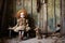 dusty doll sitting on an old wooden