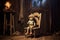 dusty doll sitting on an old wooden chair in a dimly lit attic