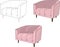 Dusty pinkl armchair three different ways vector illustration.