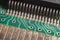 dusty printed circuit Board with components . macro
