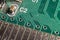 dusty printed circuit Board with components . macro