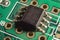 dusty printed circuit Board with components . macro