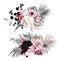 Dusty rose, hydrangea, pink cymbidium orchid, berry, bronze, black palm leaves