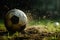 Dusty soccer ball on grass with explosive action, capturing dynamic movement and energy on field