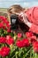 Dutch blond girl with old photo camera