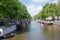 Dutch canal scene in Amsterdam in the Netherlands