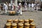 Dutch cheese market in Hoorn with working porters