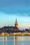 The Dutch city of Nijmegen with the flooded river Waal in front