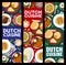 Dutch cuisine food banners, restaurant dishes meal