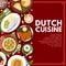 Dutch cuisine menu cover, Netherlands dishes meals