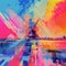 Dutch Empire: Abstract Y2k Databending Twist In Vibrant Digital Windmill Painting