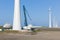 Dutch farmland with construction site ner wind turbines