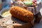 Dutch fast food, deep fried croquettes filled with ground beef meat served on bread