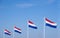 Dutch flags waving in line, copyspace