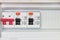 Dutch fuse box panel with main red power switches