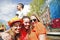 Dutch girls in orange celebrating queensday