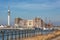 Dutch Harbor of Lelystad with communication Tower and apartment building