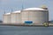 Dutch harbor Rotterdam with oil storage tanks