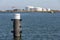 Dutch harbor Vlissingen with steel bollard and fuel storage tanks