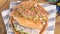 Dutch herring. Toast with Dutch herring, onions, pickles. Traditional rustic appetizer with seafood. Popular food in the