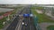 Dutch highway near Amsterdam Zeeburg A10 exit S114 and a small traffic jam aerial view.