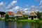 Dutch holiday homes idyllic at lake by noon