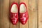 Dutch Holland red wooden shoes on wood