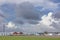 Dutch industrial park near Emmeloord with stormy sky