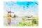 Dutch Kinderdijk Windmill watercolor painting