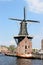 Dutch mill De Adriaan along Spaarne in Haarlem