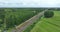 Dutch moving commercial train in nature forrest landscape. Modern sustainable commuting method. Travel transportation