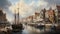 Dutch Port Town Painting