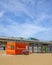 Dutch rescue brigade post on the beach with the Scheveningen Pier in the background