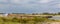 Dutch river panorama with pusher boat