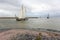 Dutch sailing ships entering Harlingen Harbour in The Netherlands