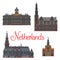 Dutch travel landmarks symbol, thin line style