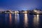 Dutch village at night, beautiful reflection in water, Volendam, Netherlands