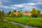 Dutch village Zaanse Schans near Amsterdam. Typical Dutch green houses and windmills